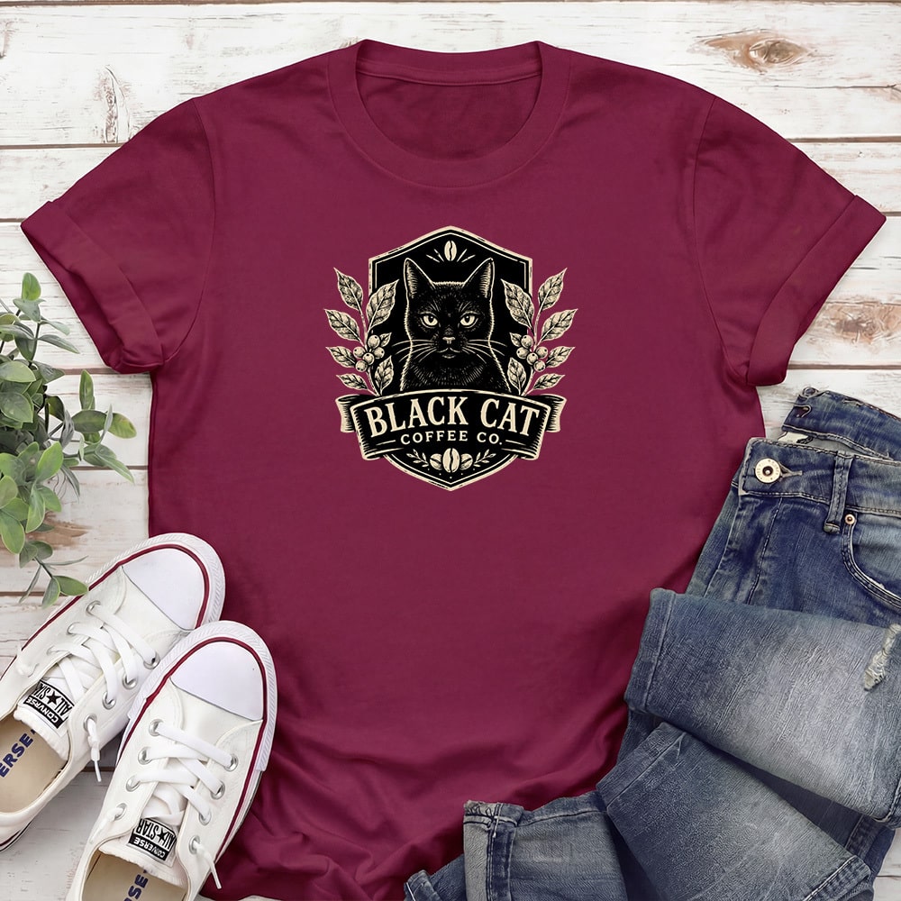 Black Cat Coffee Standard Tee Maroon