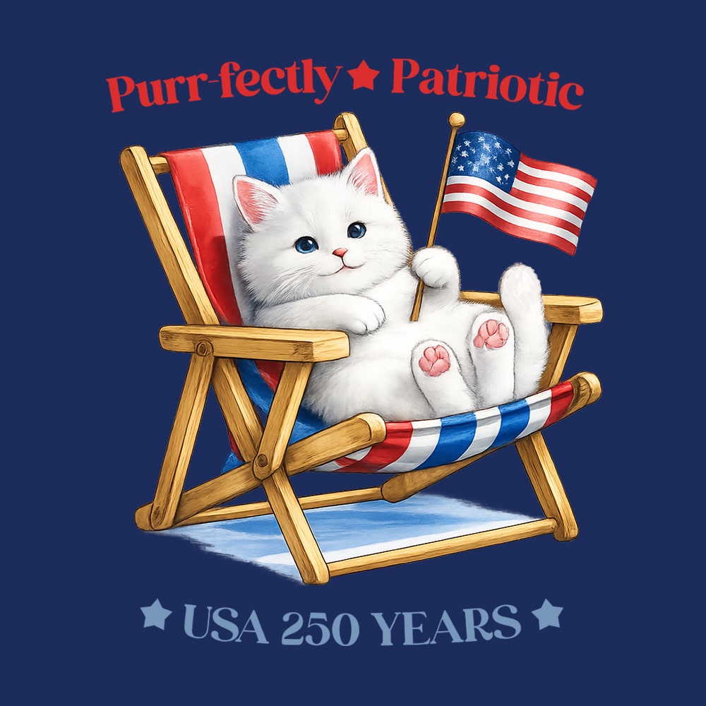 Fund 30 Meals for $16.00 and Get A Free - 250 Years Purrfectly Patriotic Standard Tee Navy - Image 2