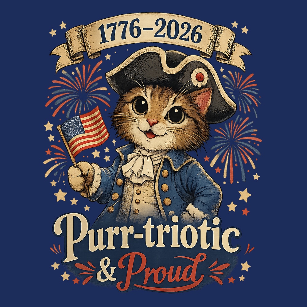 Fund 30 Meals for $16.00 and Get A Free - Purr-triotic & Proud Standard Tee Navy - Image 2