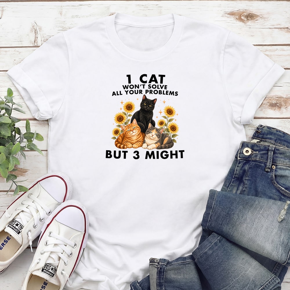 1 Cat Won’t Solve All Problems Standard Tee White