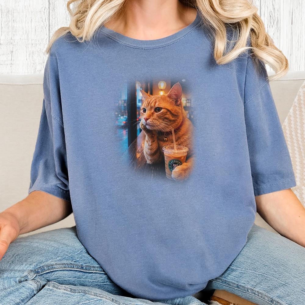 Comfort Colors Thinkin About Coffee Vintage Washed Tee - Blue Jean