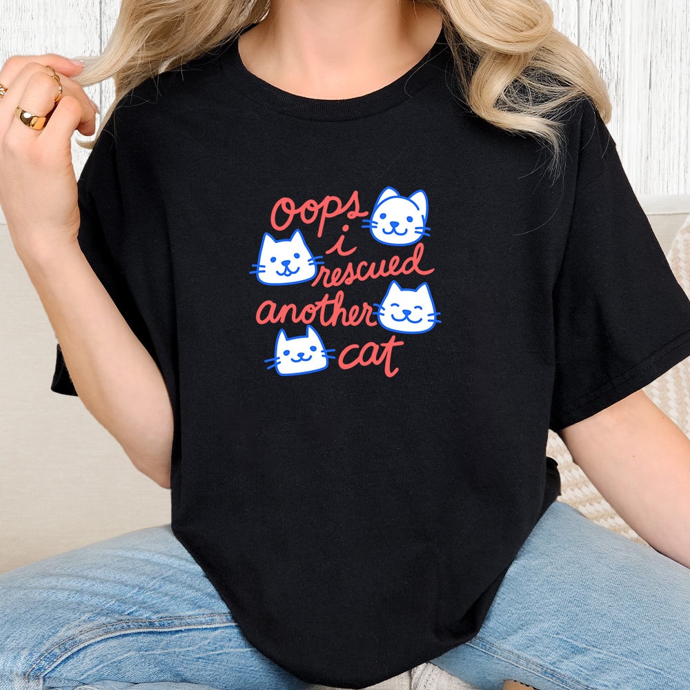 Comfort Colors Oops I Rescued Another Cat Vintage Washed Tee - Black