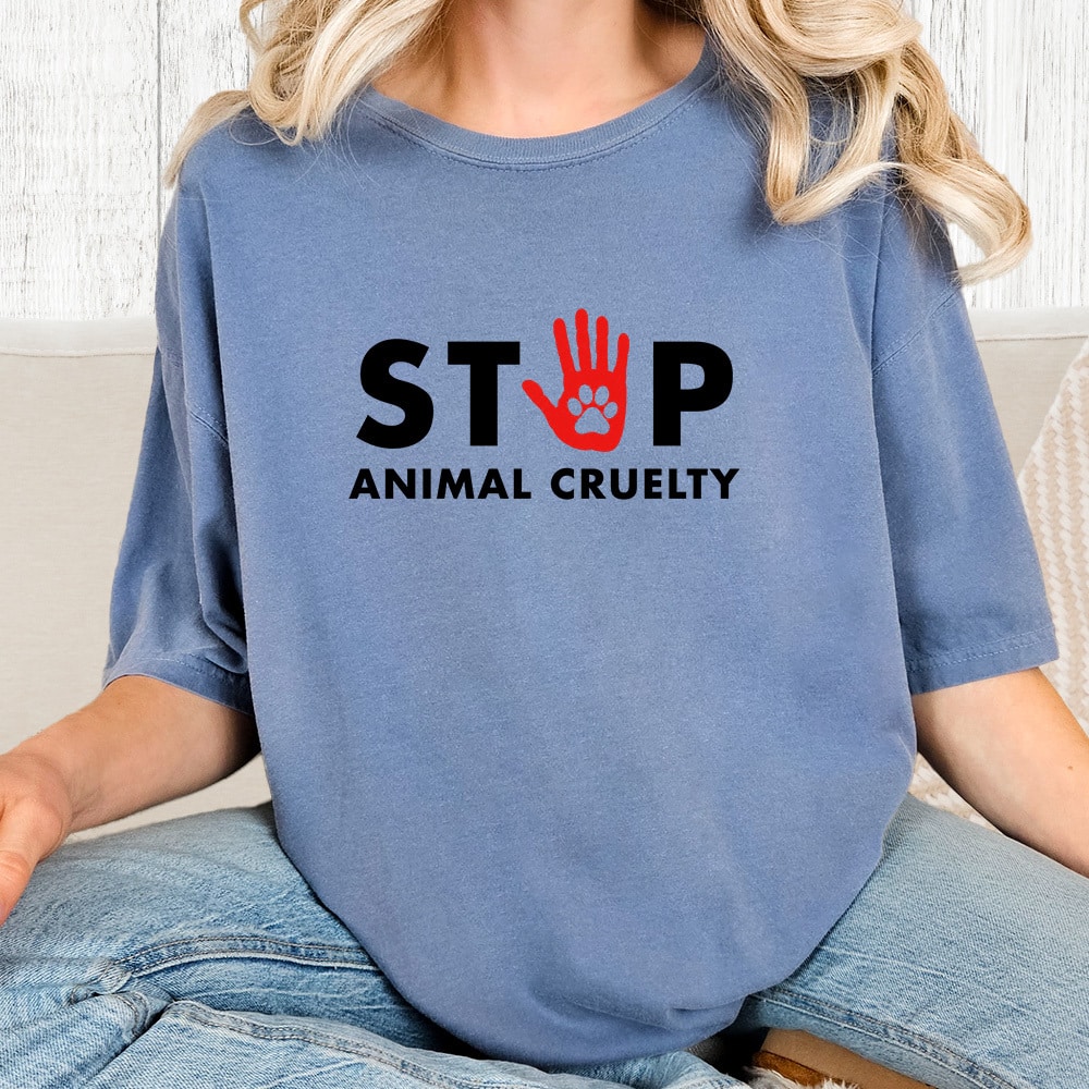 Comfort Colors Stop Animal Cruelty Vintage Washed Tee - Blue Jean
