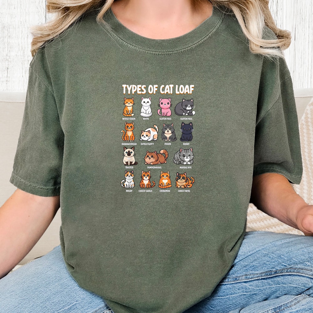 Comfort Colors Types Of Cat Loaf Vintage Washed Tee - Moss