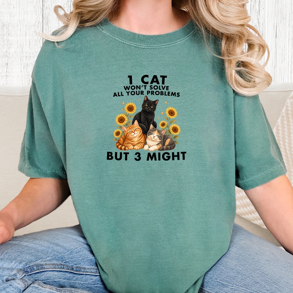 Comfort Colors 1 Cat Won’t Solve All Problems Vintage Washed Tee - Seafoam