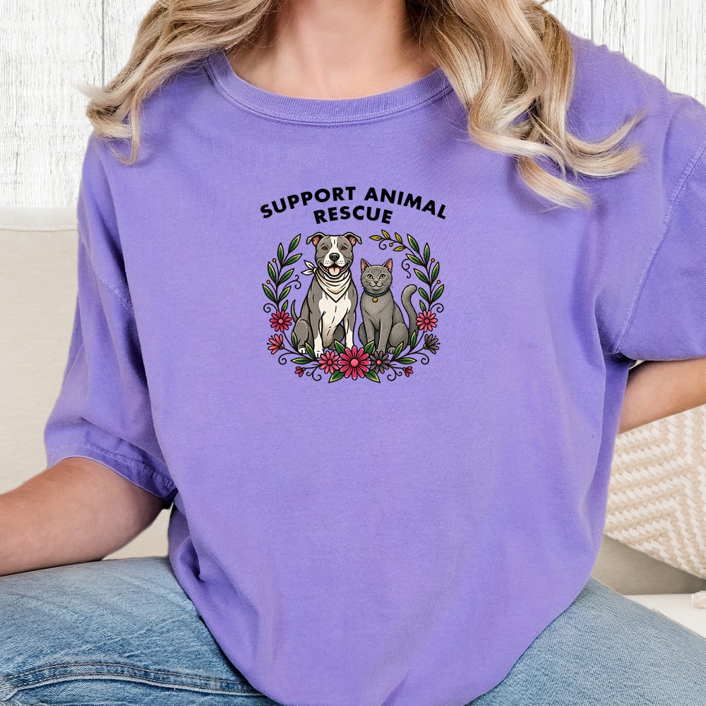 Comfort Colors Support Animal Rescue Vintage Washed Tee - Violet