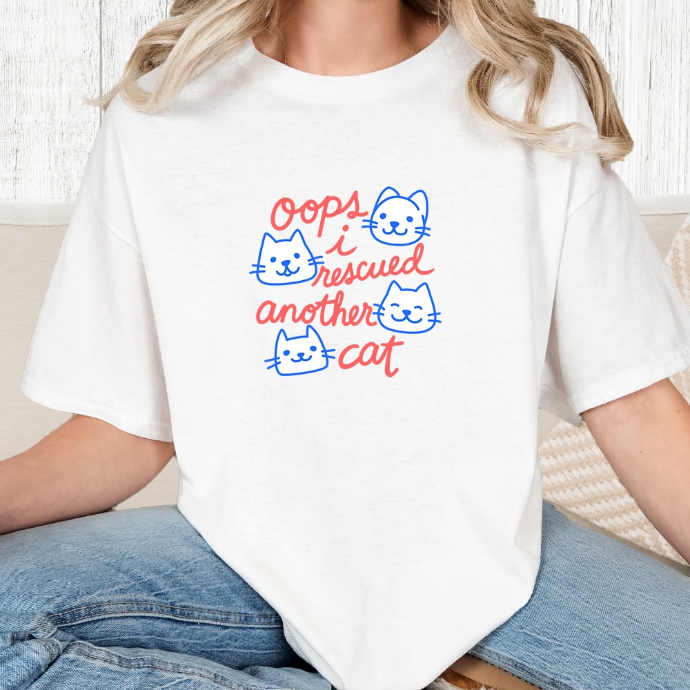 Comfort Colors Oops I Rescued Another Cat Vintage Washed Tee - White