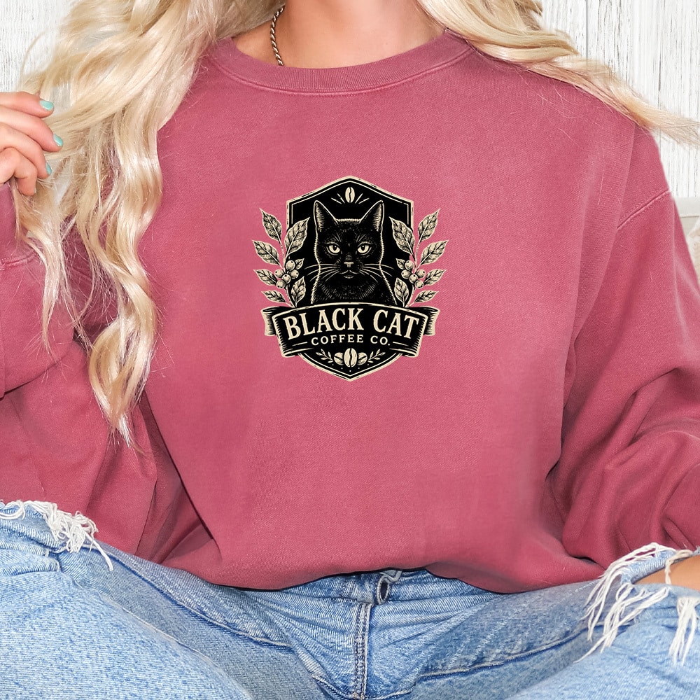 Comfort Colors Black Cat Coffee Premium Sweatshirt - Crimson