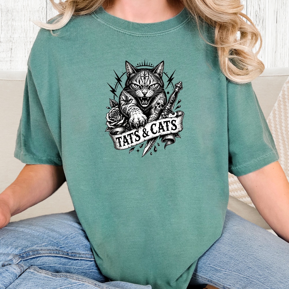 Comfort Colors TATS & CATS Vintage Washed Tee - Seafoam