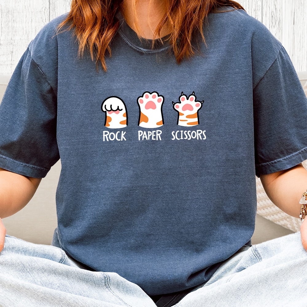 Comfort Colors Rock Paper Scissors Kitty Vintage Washed Tee - Denim