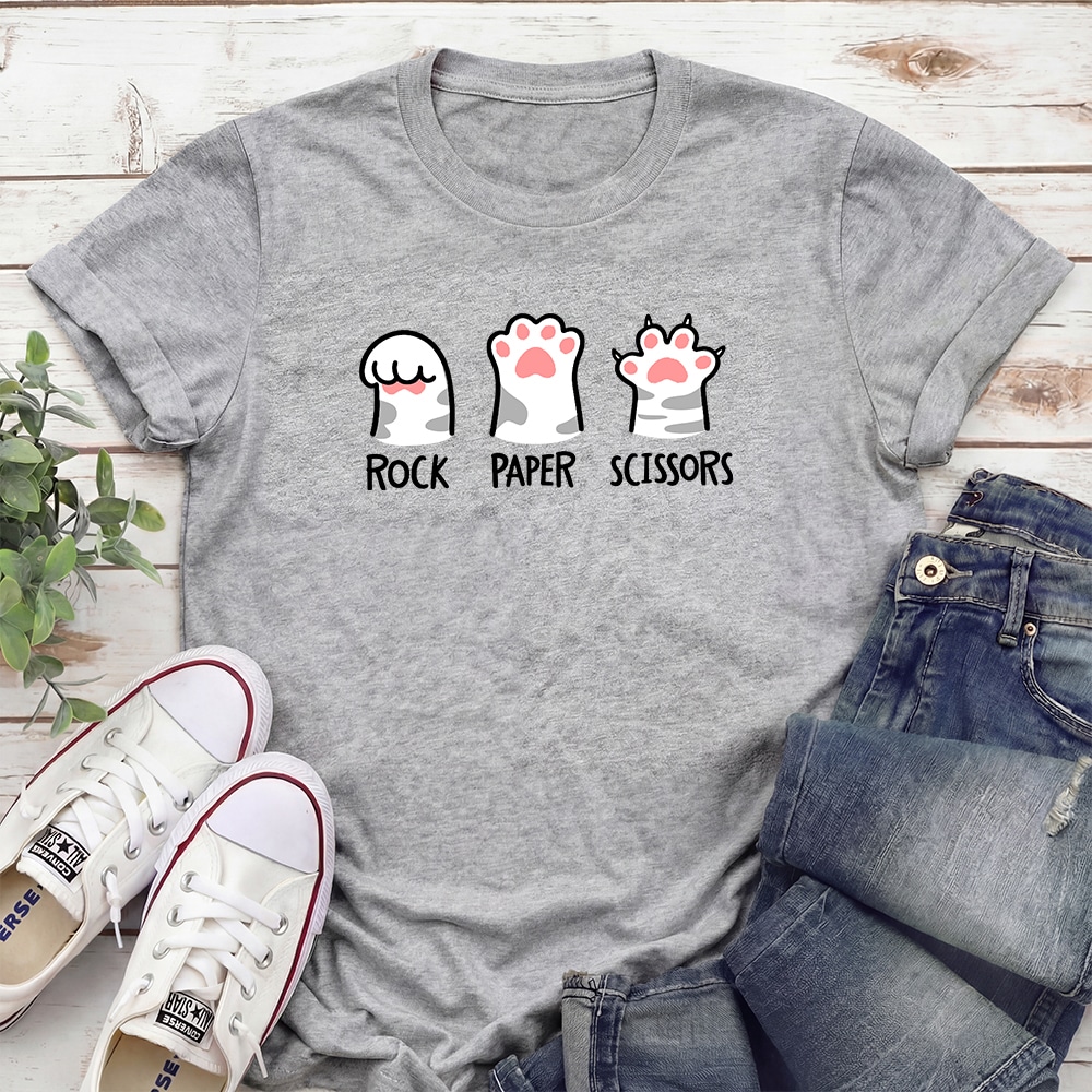 Rock Paper Scissors Kitty Standard Tee Heather Grey