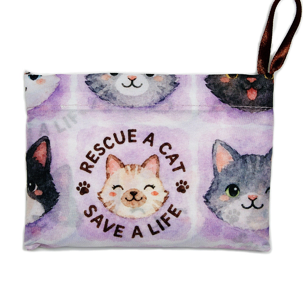 Rescue A Cat Save A Life – Shopping Travel Shoulder Bag- Folding Grocery Tote Pouch Bag - Image 3