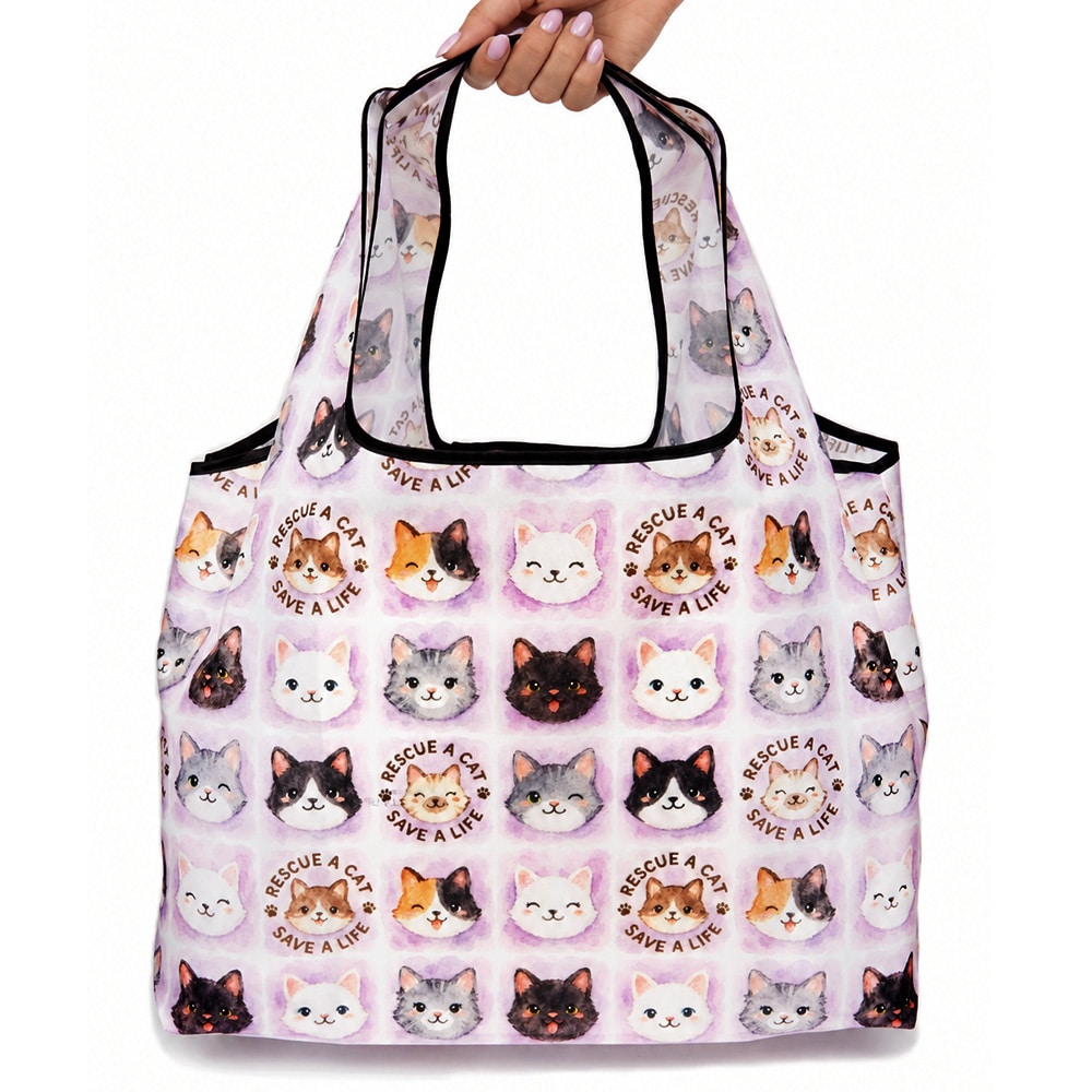 Rescue A Cat Save A Life – Shopping Travel Shoulder Bag- Folding Grocery Tote Pouch Bag