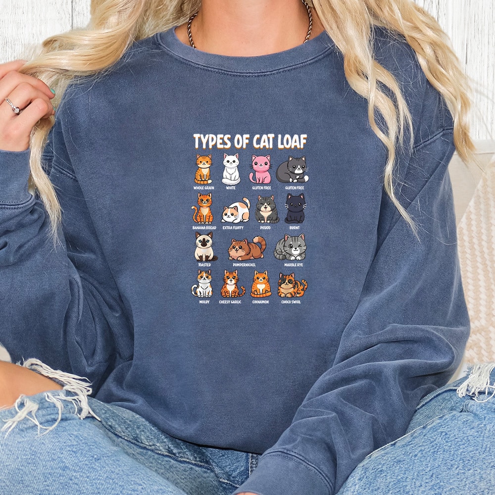 Comfort Colors Types Of Cat Loaf Premium Sweatshirt - Denim