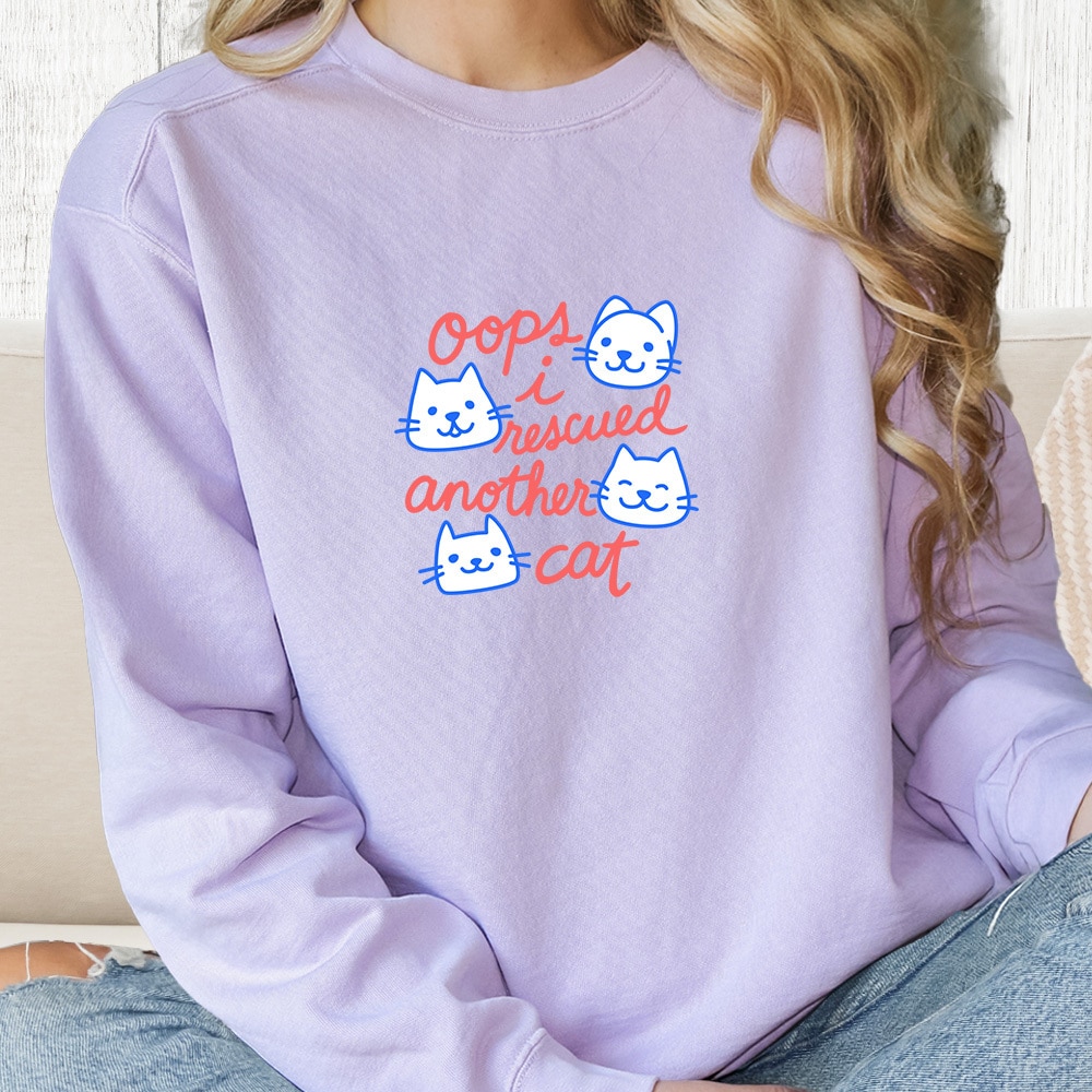 Comfort Colors Oops I Rescued Another Cat Premium Sweatshirt - Orchid