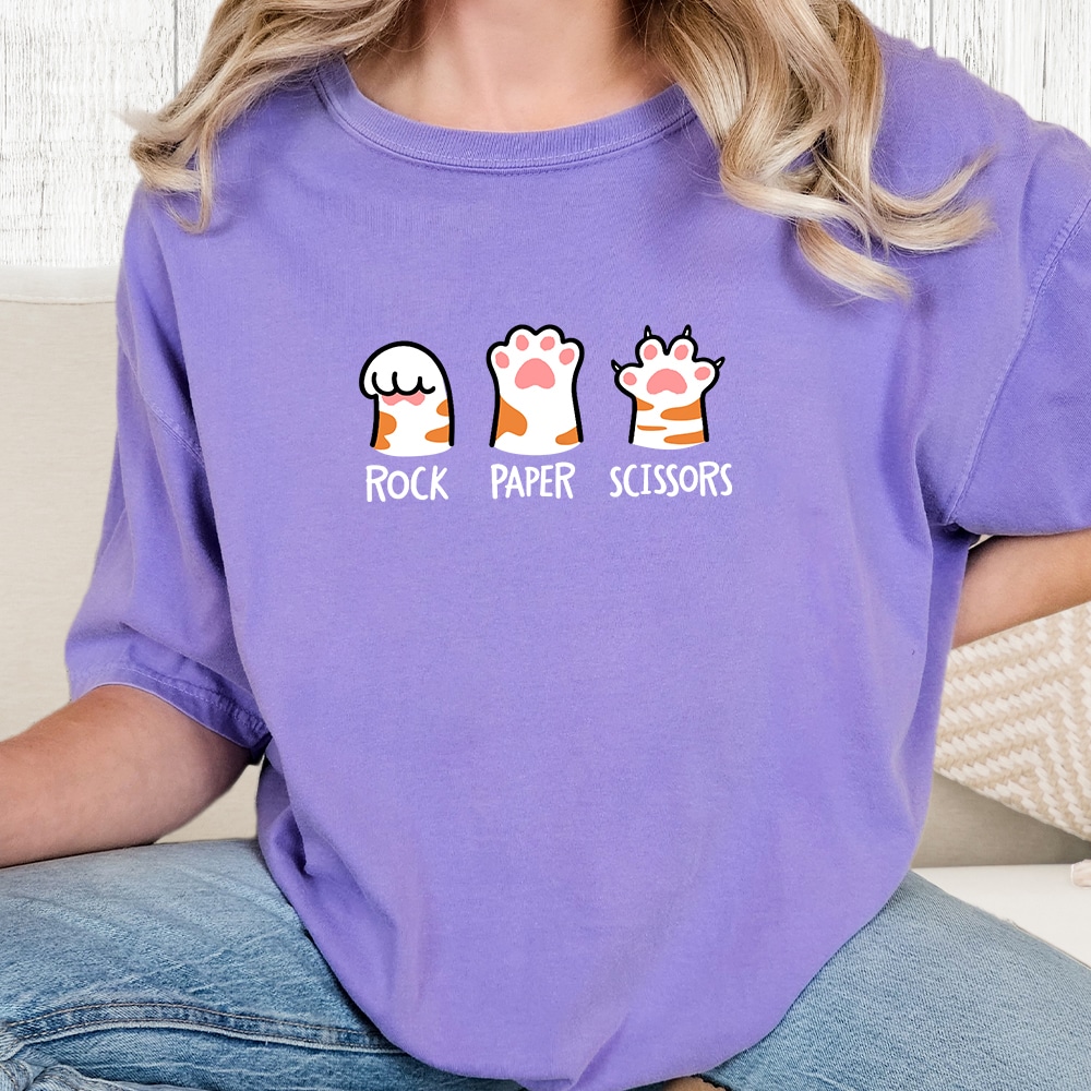 Comfort Colors Rock Paper Scissors Kitty Vintage Washed Tee - Violet