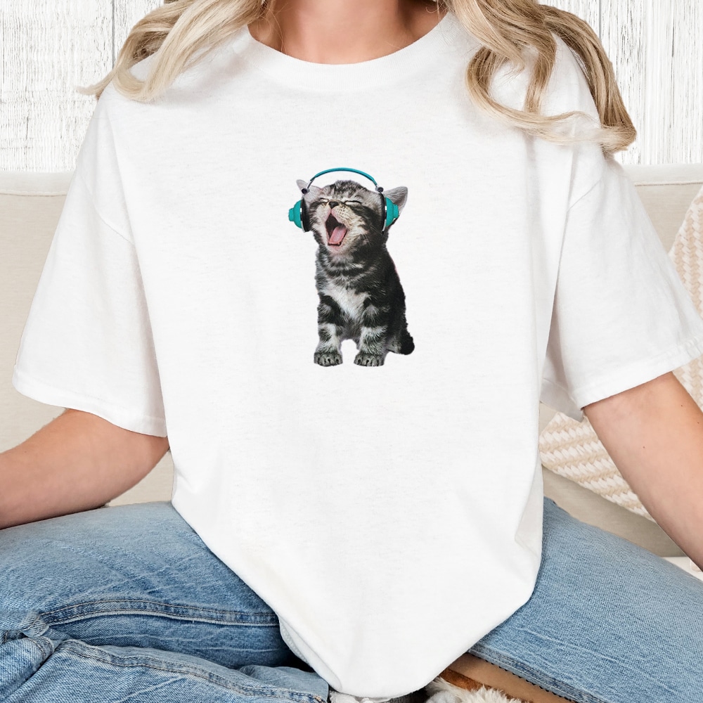 Comfort Colors Rock Out Kitty Vintage Washed Tee - White