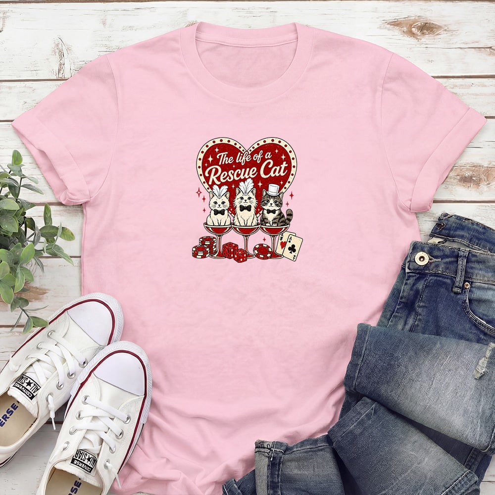 The Life Of A Rescue Cat Standard Tee Light Pink
