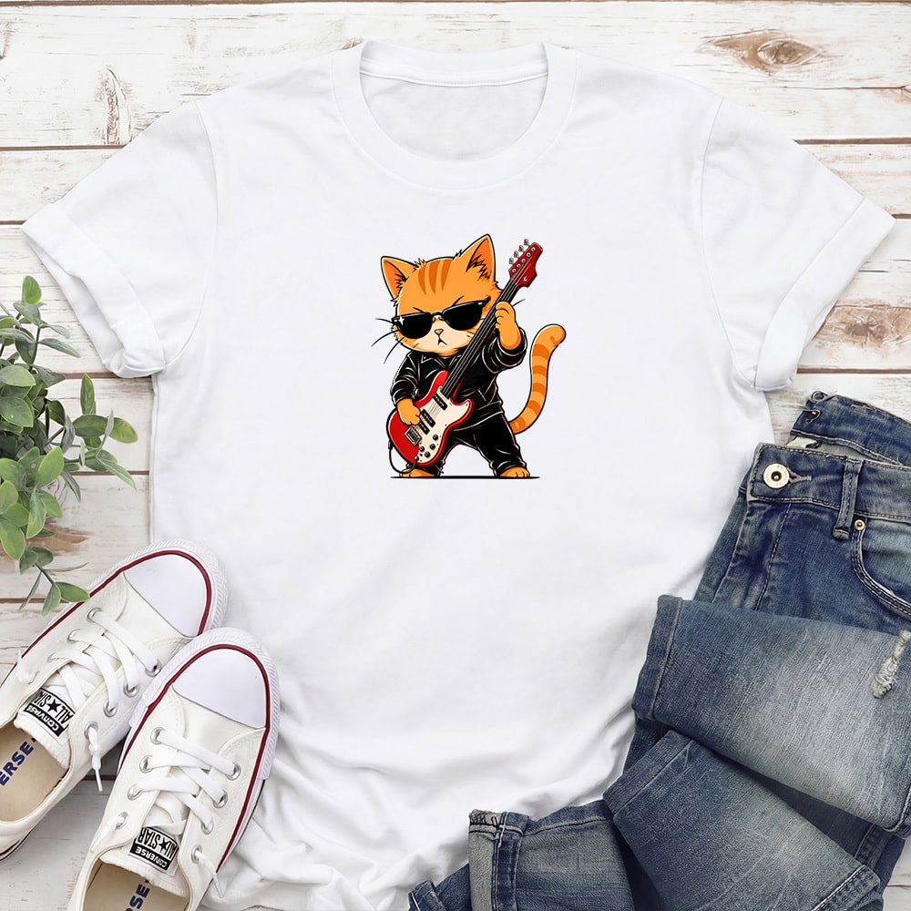 Rock Cat Guitar Standard Tee White