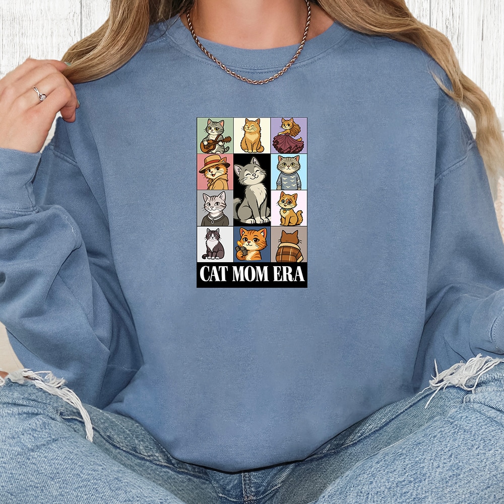 Comfort Colors Cat Mom Era Premium Sweatshirt - Blue Jean