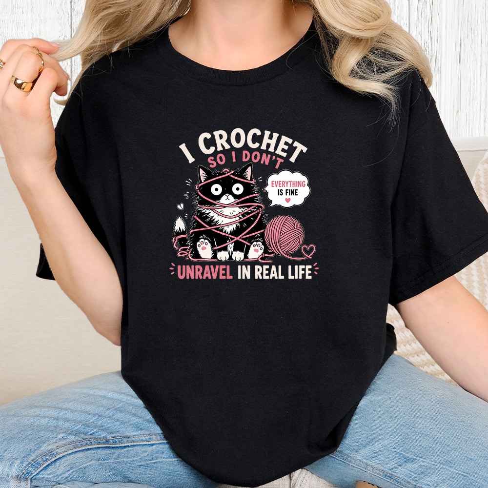 Comfort Colors I Crochet So I Don’t Unravel In Real Life Vintage Washed Tee - Black