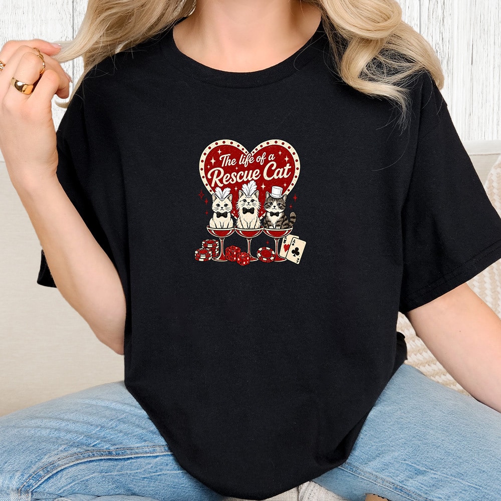 Comfort Colors The Life Of A Rescue Cat Vintage Washed Tee - Black