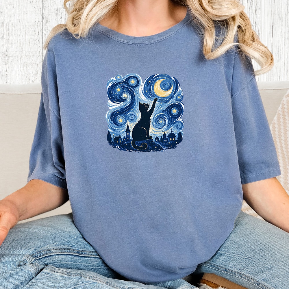 Comfort Colors Moonlit Whiskers Vintage Washed Tee - Blue Jean