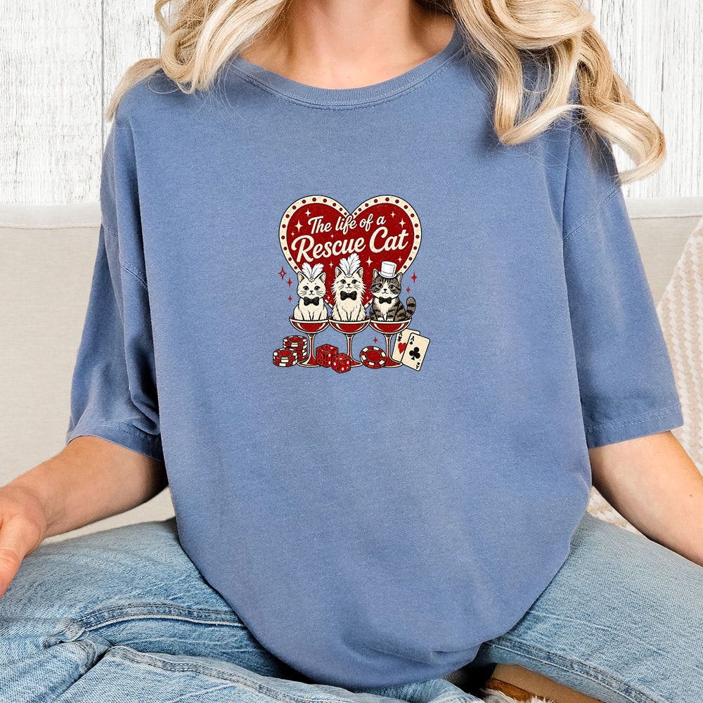 Comfort Colors The Life Of A Rescue Cat Vintage Washed Tee - Blue Jean