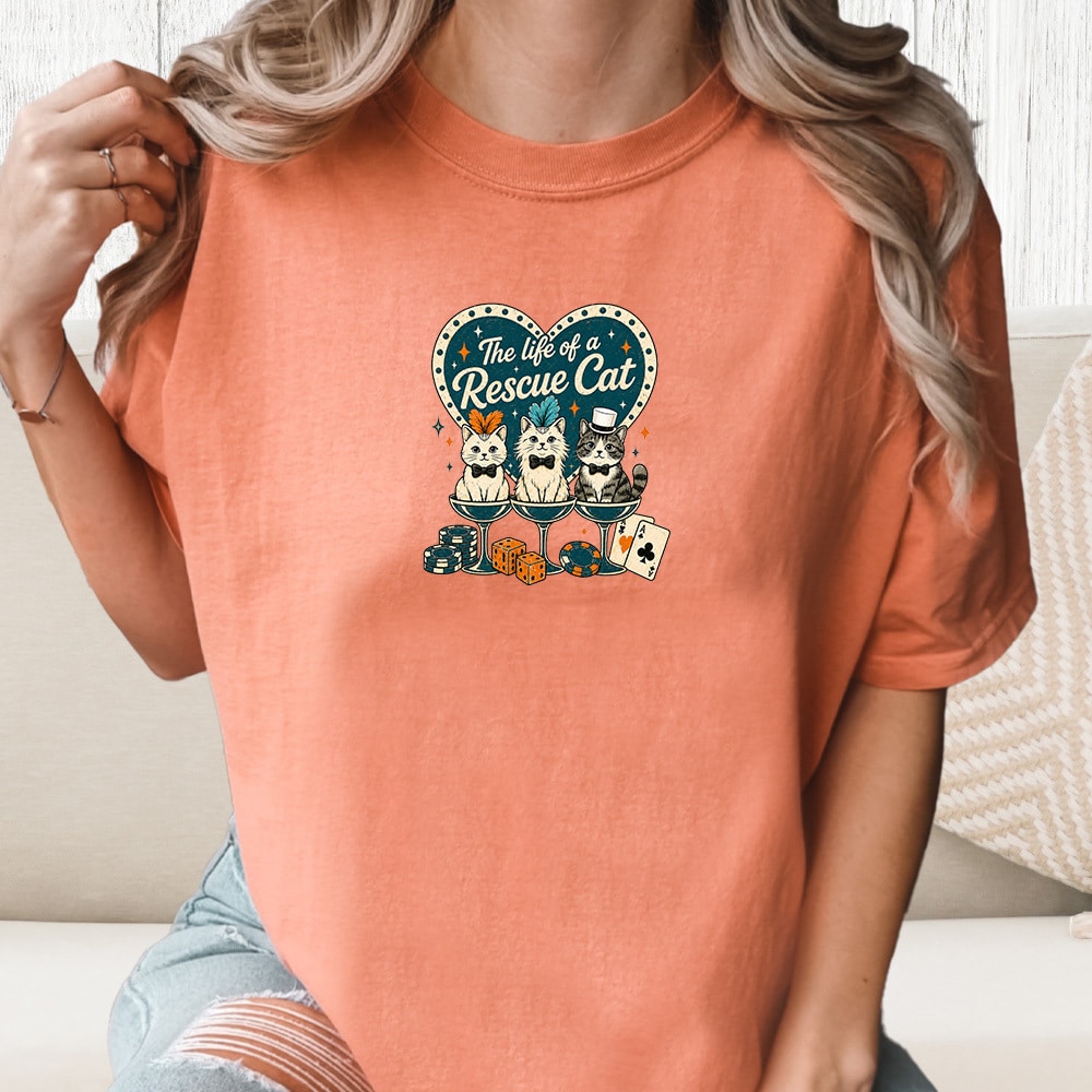 Comfort Colors The Life Of A Rescue Cat Vintage Washed Tee - Terracotta