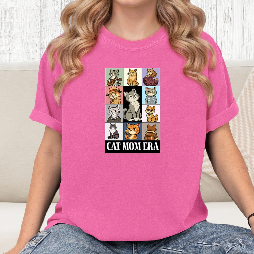 Comfort Colors Cat Mom Era Vintage Washed Tee - Crunchberry