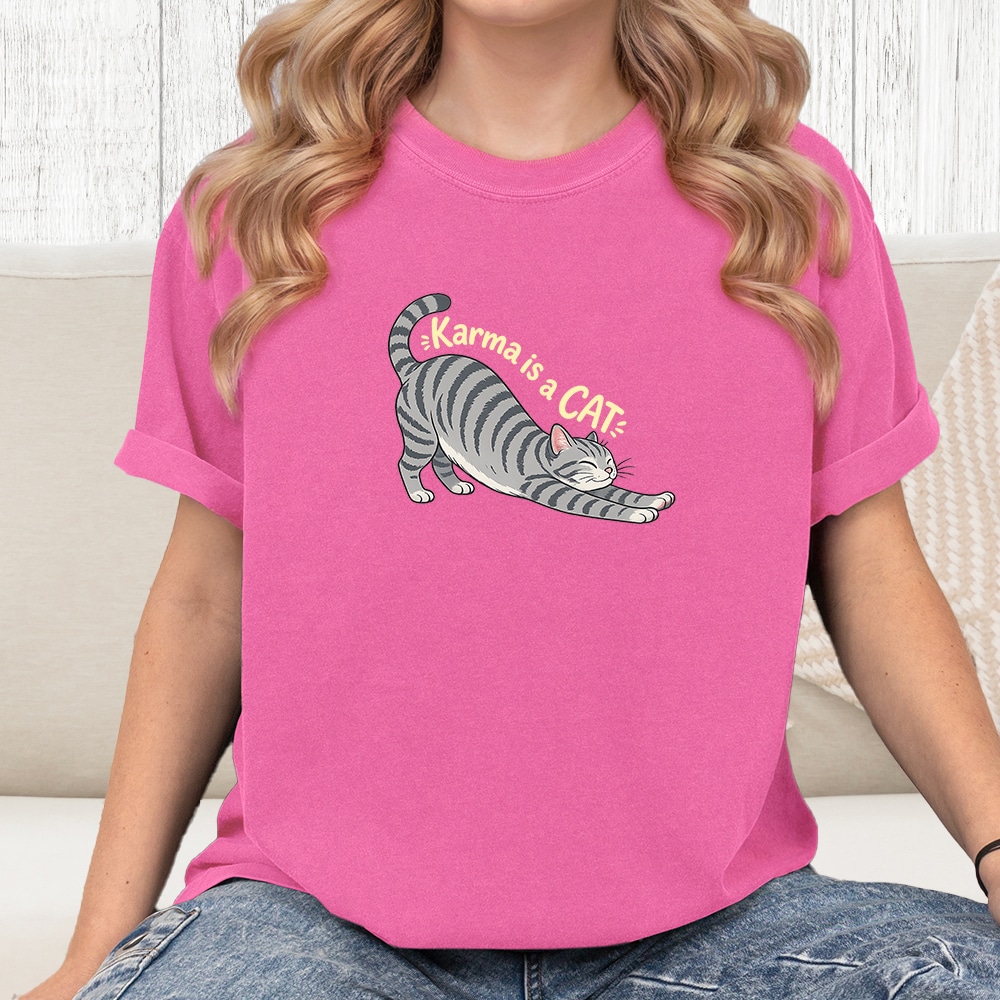 Comfort Colors Karma Is A Cat Stretch Vintage Washed Tee - Crunchberry