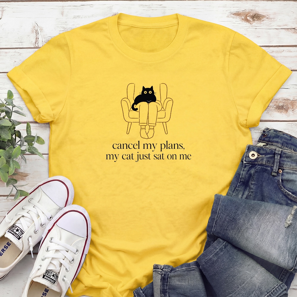 Cancel My Plans My Cat Just Sat On Me Standard Tee Yellow