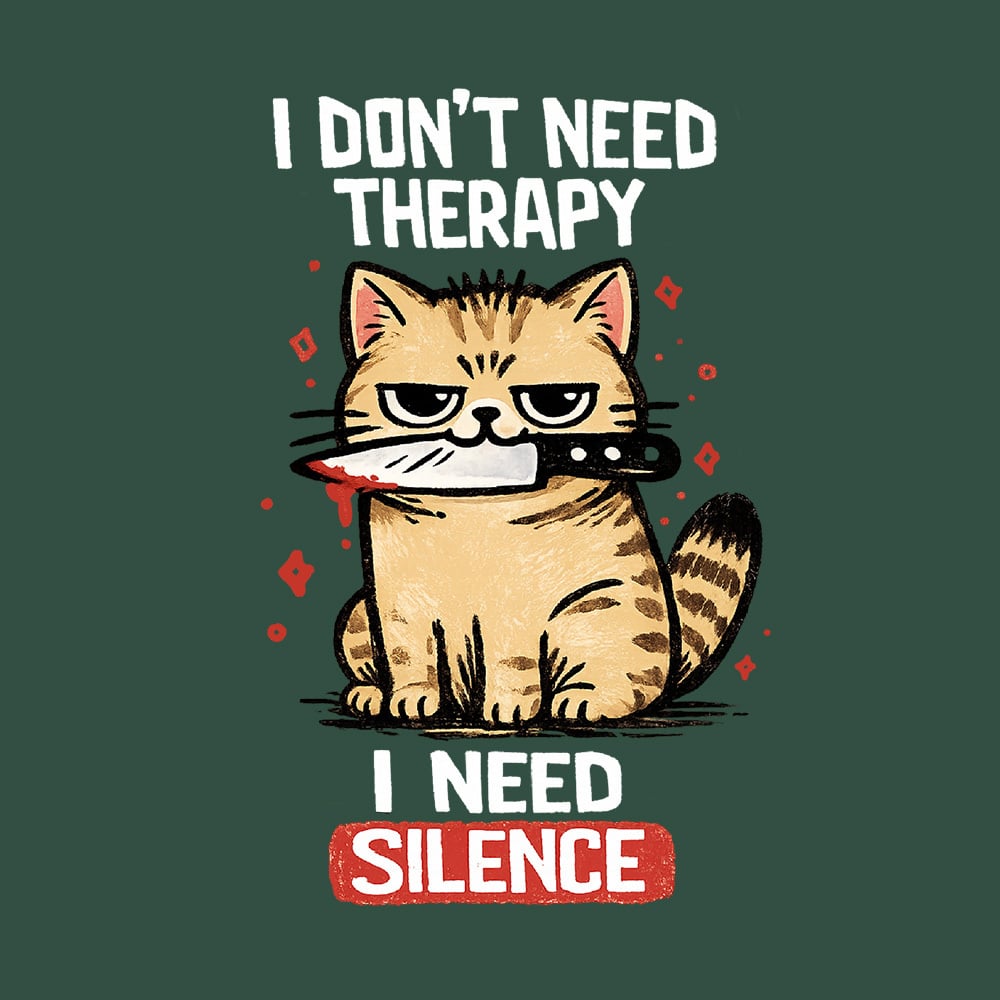 I Don’t Need Therapy Yellow Cat Standard Tee Forest Green - Image 2