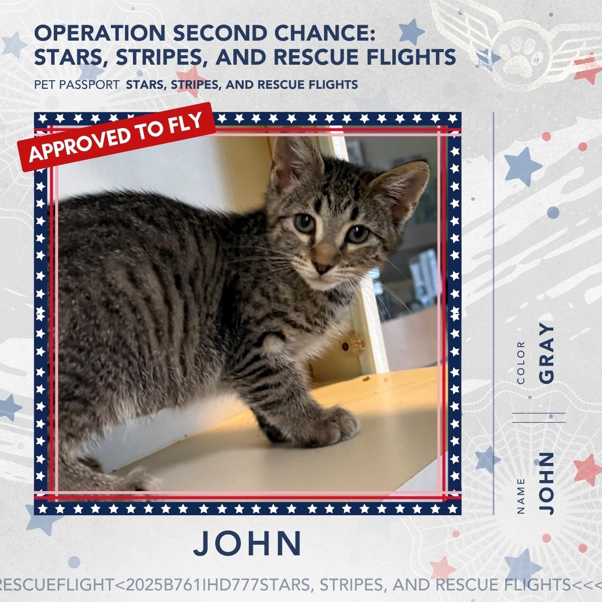 July 2026 Rescue Flight Pet Passports - John