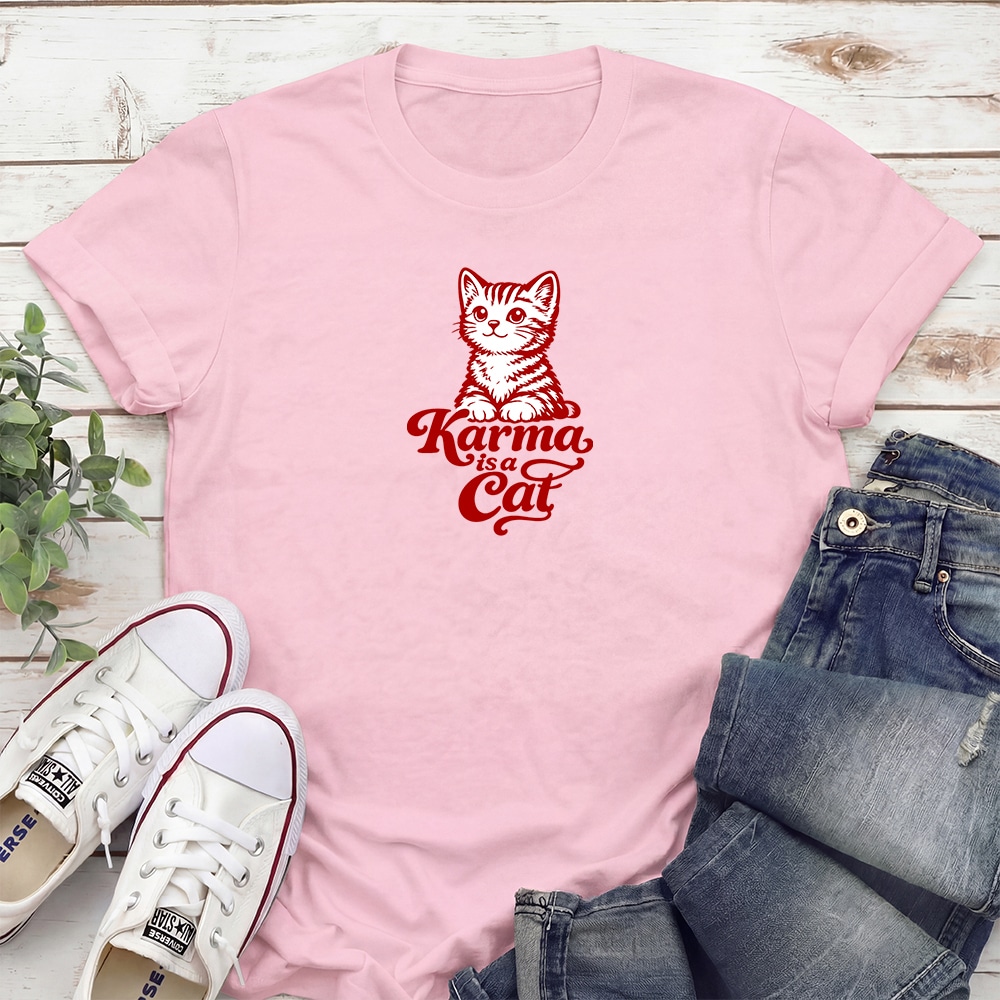 Karma Is A Cat Standard Tee Light Pink