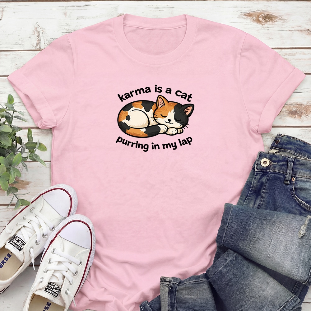 Karma Is A Cat Purring In My Lap Standard Tee Light Pink
