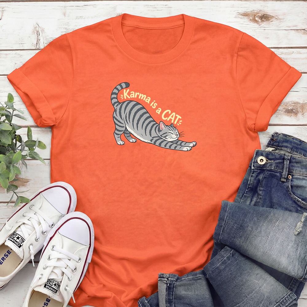 Karma Is A Cat Stretch Standard Tee Orange