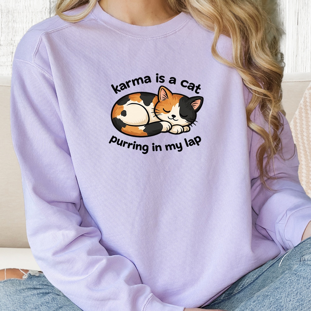 Comfort Colors Karma Is A Cat Purring In My Lap Premium Sweatshirt - Orchid