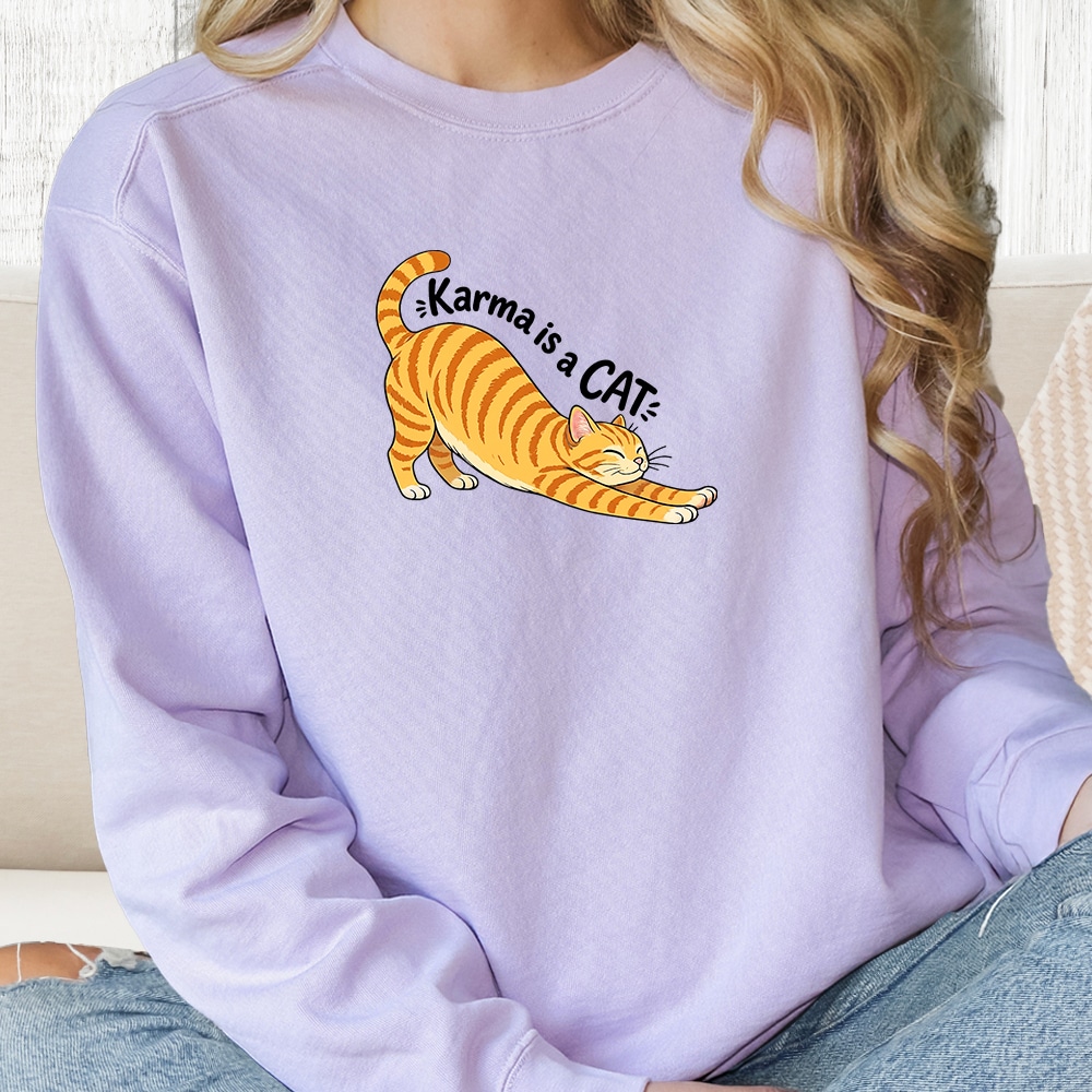 Comfort Colors Karma Is A Cat Stretch Premium Sweatshirt - Orchid