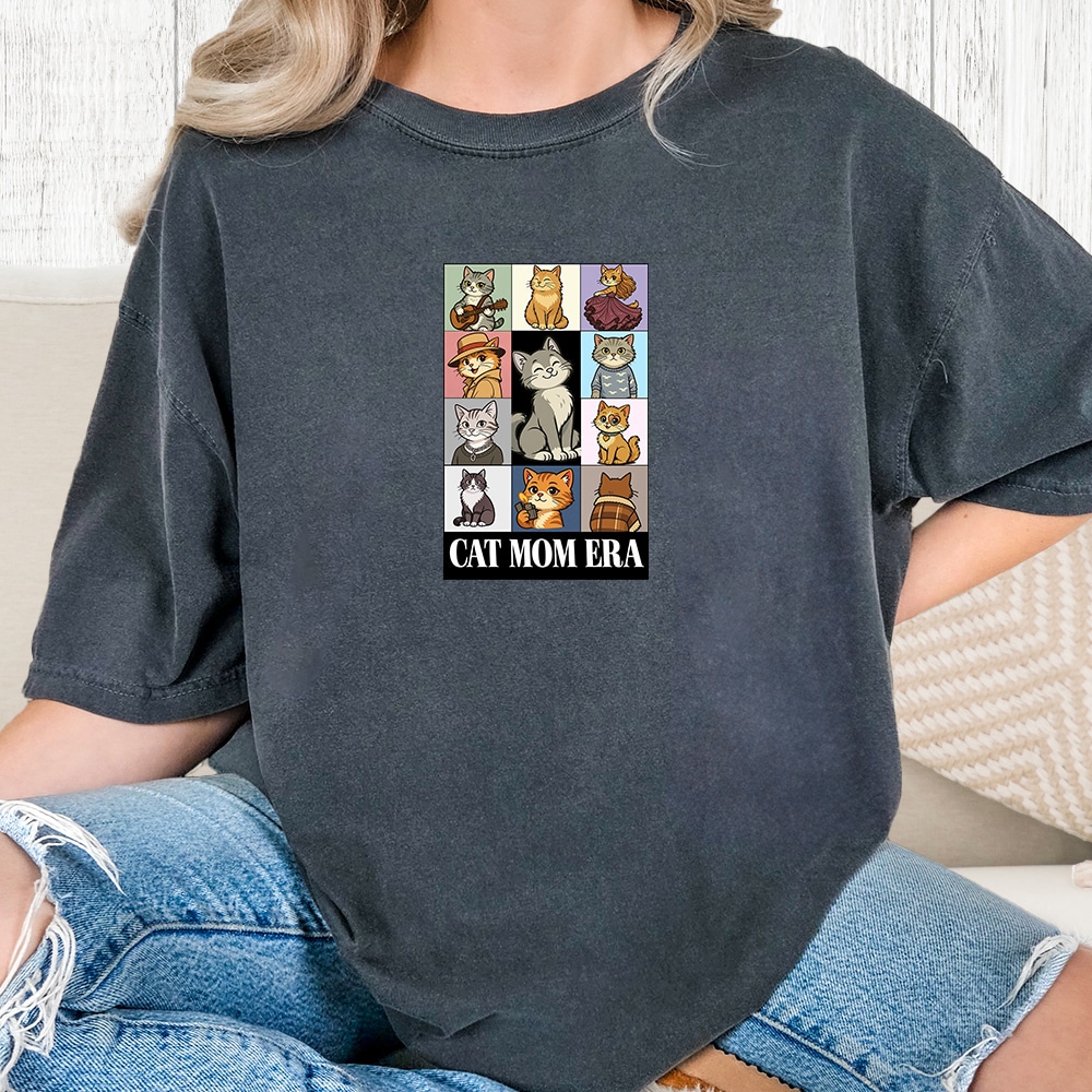 Comfort Colors Cat Mom Era Vintage Washed Tee - Pepper