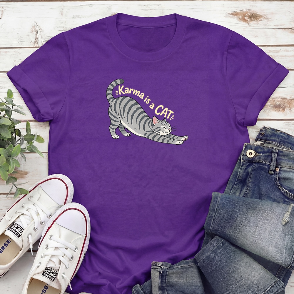 Karma Is A Cat Stretch Standard Tee Purple