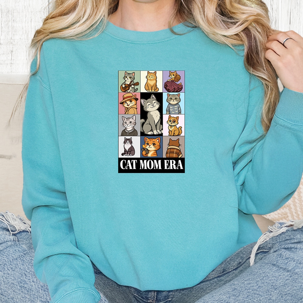 Comfort Colors Cat Mom Era Premium Sweatshirt - Seafoam