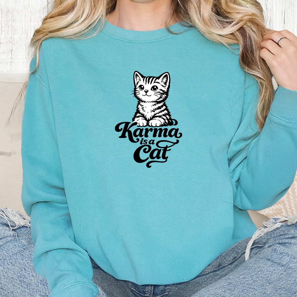 Comfort Colors Karma Is A Cat Premium Sweatshirt - Seafoam