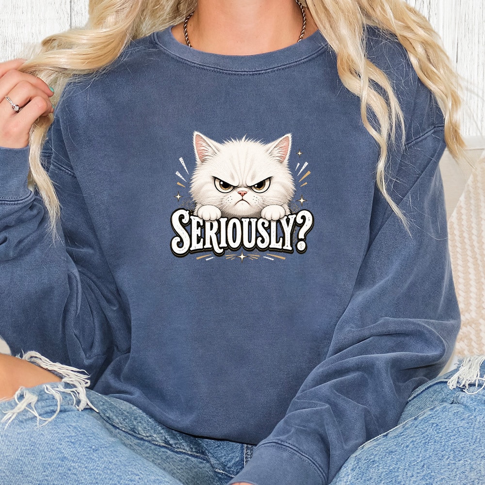 Comfort Colors Seriously Sassy Cat Premium Sweatshirt - Denim