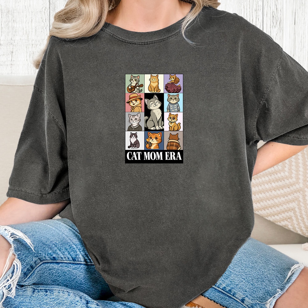 Comfort Colors Cat Mom Era Vintage Washed Tee - Pepper