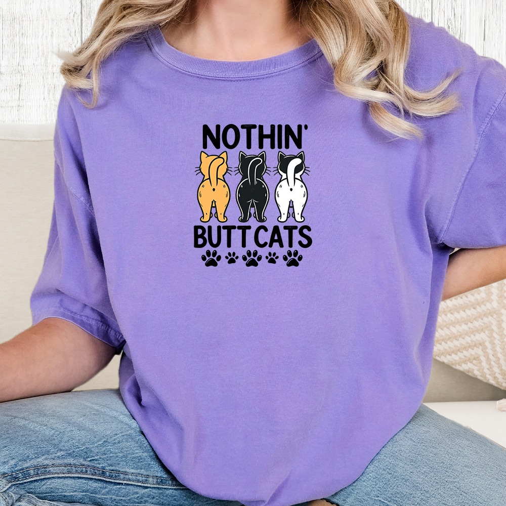 Comfort Colors Nothing Butt Cats Vintage Washed Tee - Violet