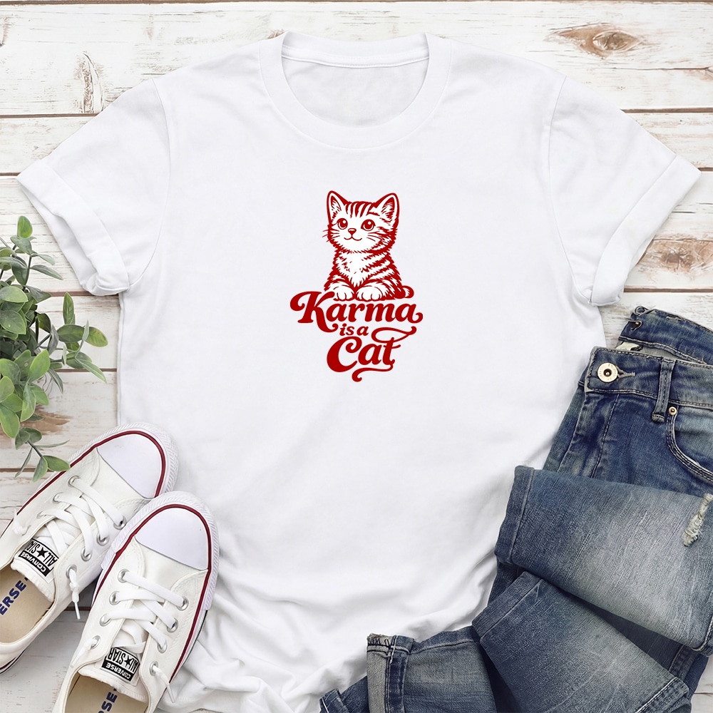 Karma Is A Cat Standard Tee White