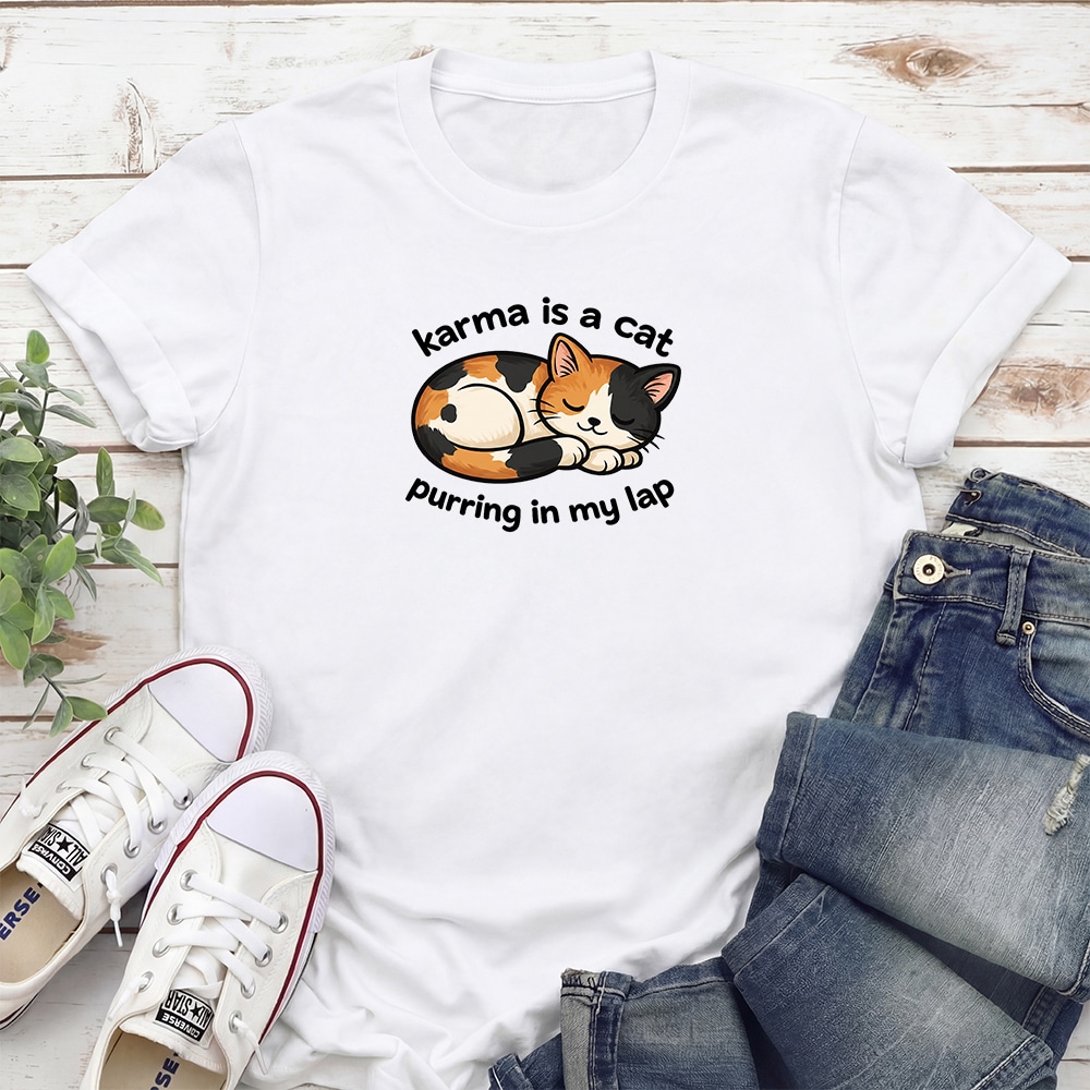 Karma Is A Cat Purring In My Lap Standard Tee White