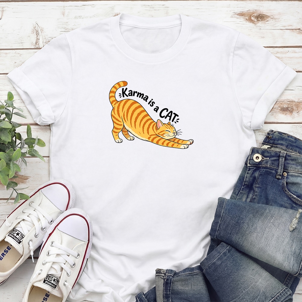 Karma Is A Cat Stretch Standard Tee White