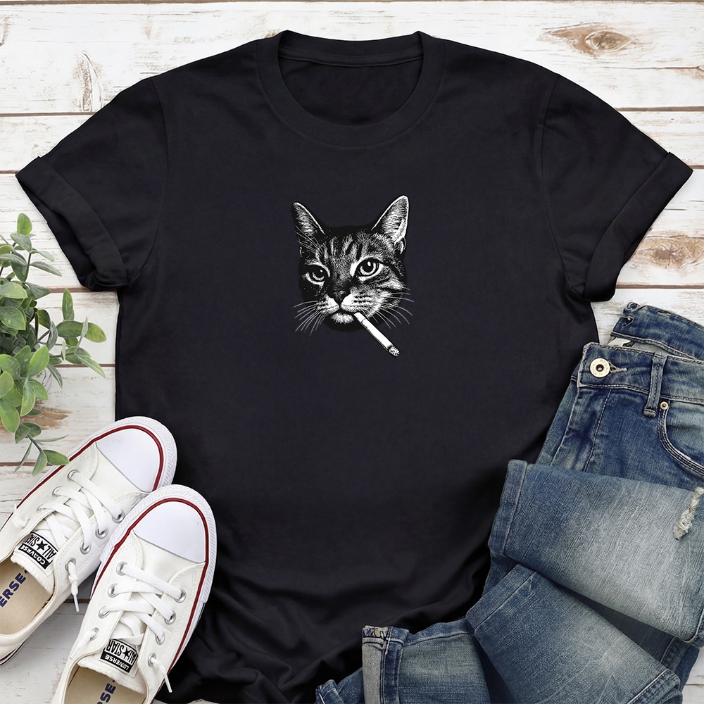 Cat Smoke Portrait Standard Tee Black